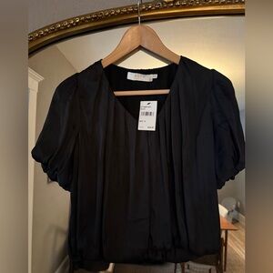 Astr Black Pleated Blouse with Bubble Hem | NWT